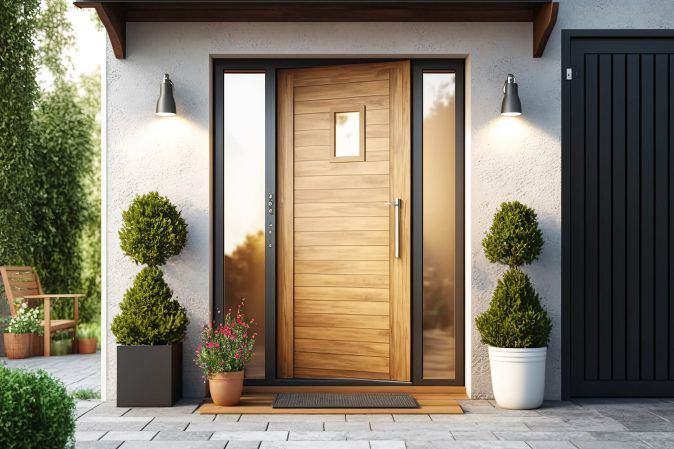 Porte d'entrée en bois style contemporain